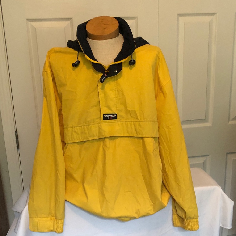 Ralph Lauren CHAPS Vintage 90s  Vibrant Yellow Raincoat with Black Accents Large